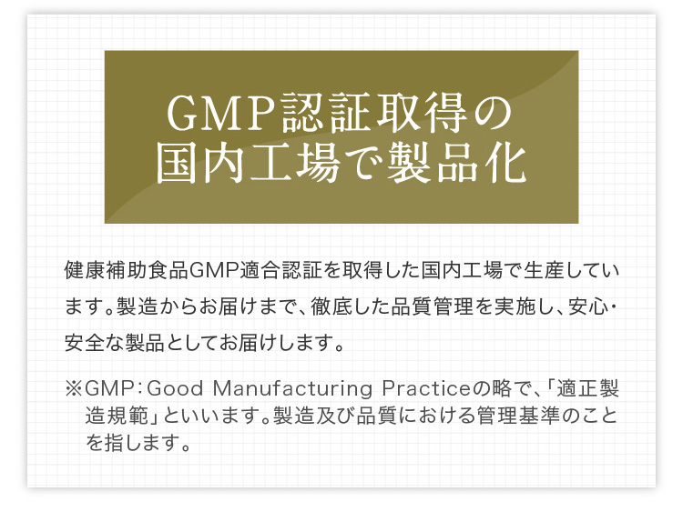 GMP認証取得の国内工場で製品化