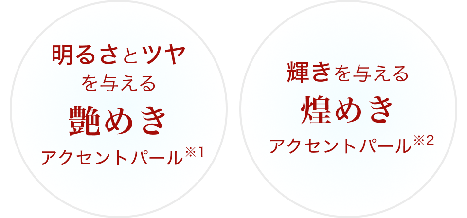 明るさとツヤを与える艶めきアクセントパール※1
輝きを与える煌めきアクセントパール※2