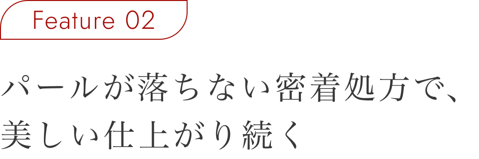 Feature 02 パールが落ちない密着処方で、美しい仕上がり続く