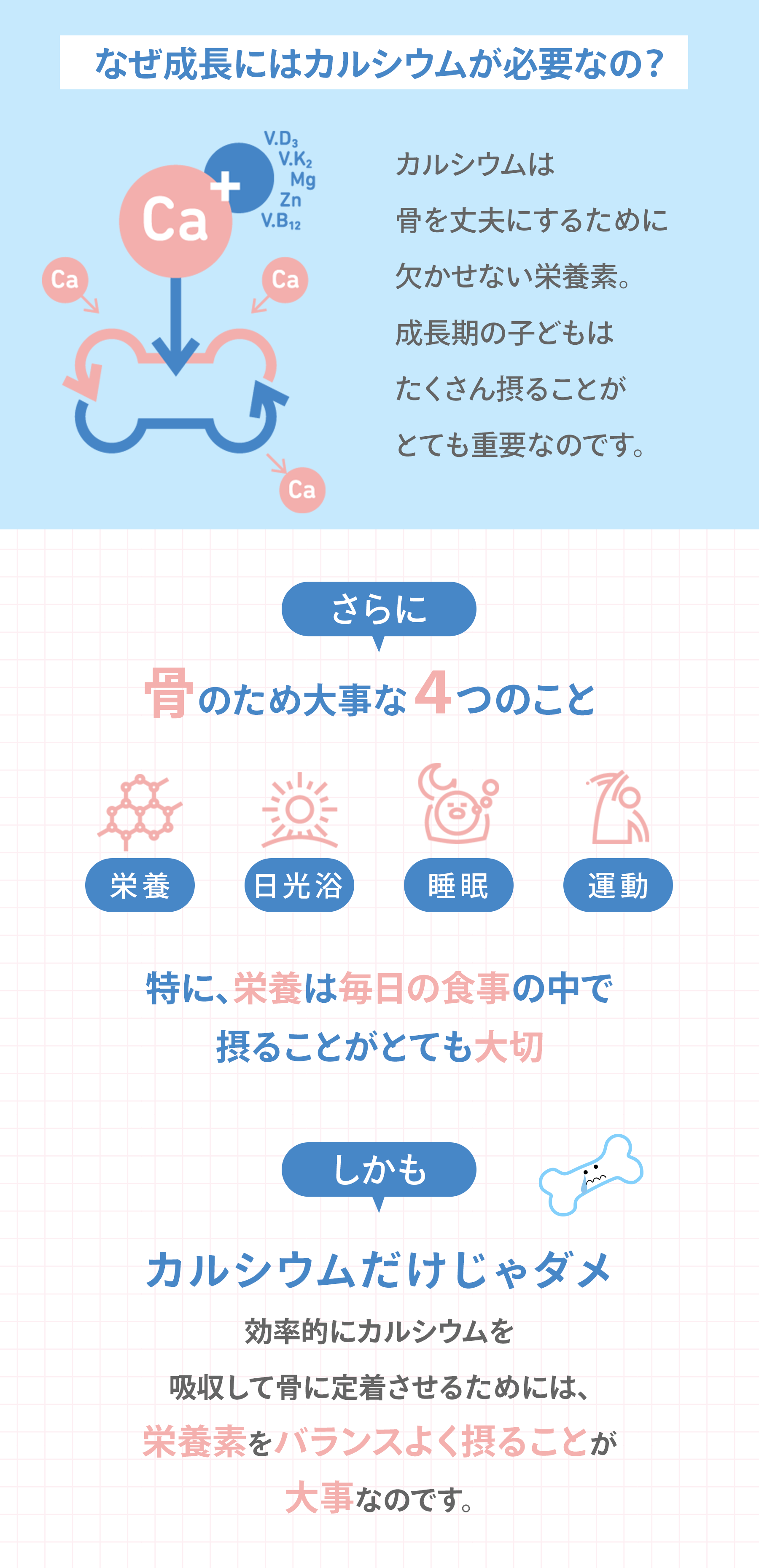 �Ȃ������ɂ̓J���V�E�����K�v�Ȃ́H�J���V�E���͍�����v�ɂ��邽�߂Ɍ������Ȃ��h�{�f�B�������̎q�ǂ��͂�������ۂ邱�Ƃ��ƂĂ��d�v�Ȃ̂ł��B����ɍ��̂��ߑ厖��4�̂��Ɖh�{�@������ ���� �^�� ���ɁA�h�{�͖����̐H���̒��Őۂ邱�Ƃ��ƂĂ���؁B�������J���V�E����������_�������I�ɃJ���V�E�����z�����č��ɒ蒅�����邽�߂ɂ́A�h�{�f���o�����X�悭�ۂ邱�Ƃ��厖�Ȃ̂ł��B