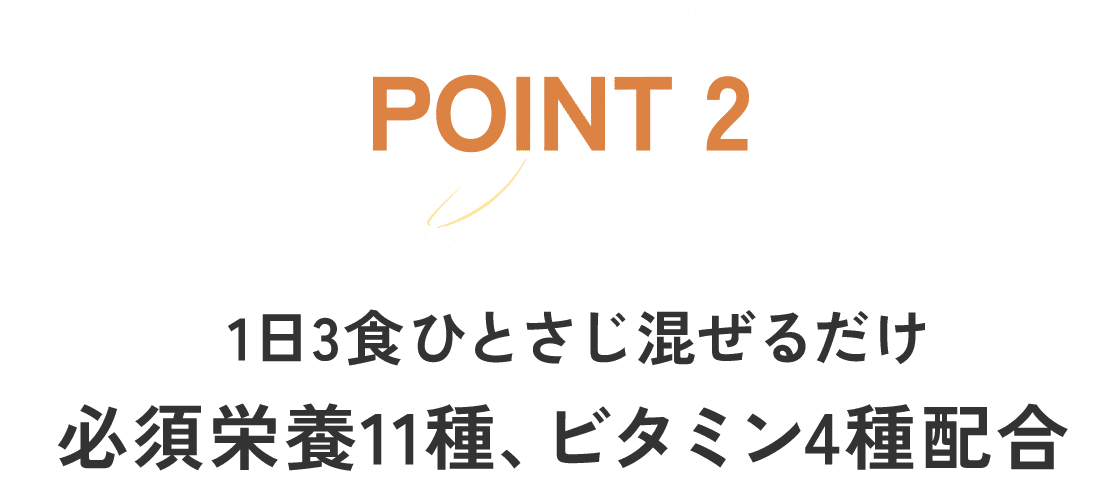 POINT2 1日3食ひとさじ混ぜるだけ必須栄養11種、ビタミン4種配合