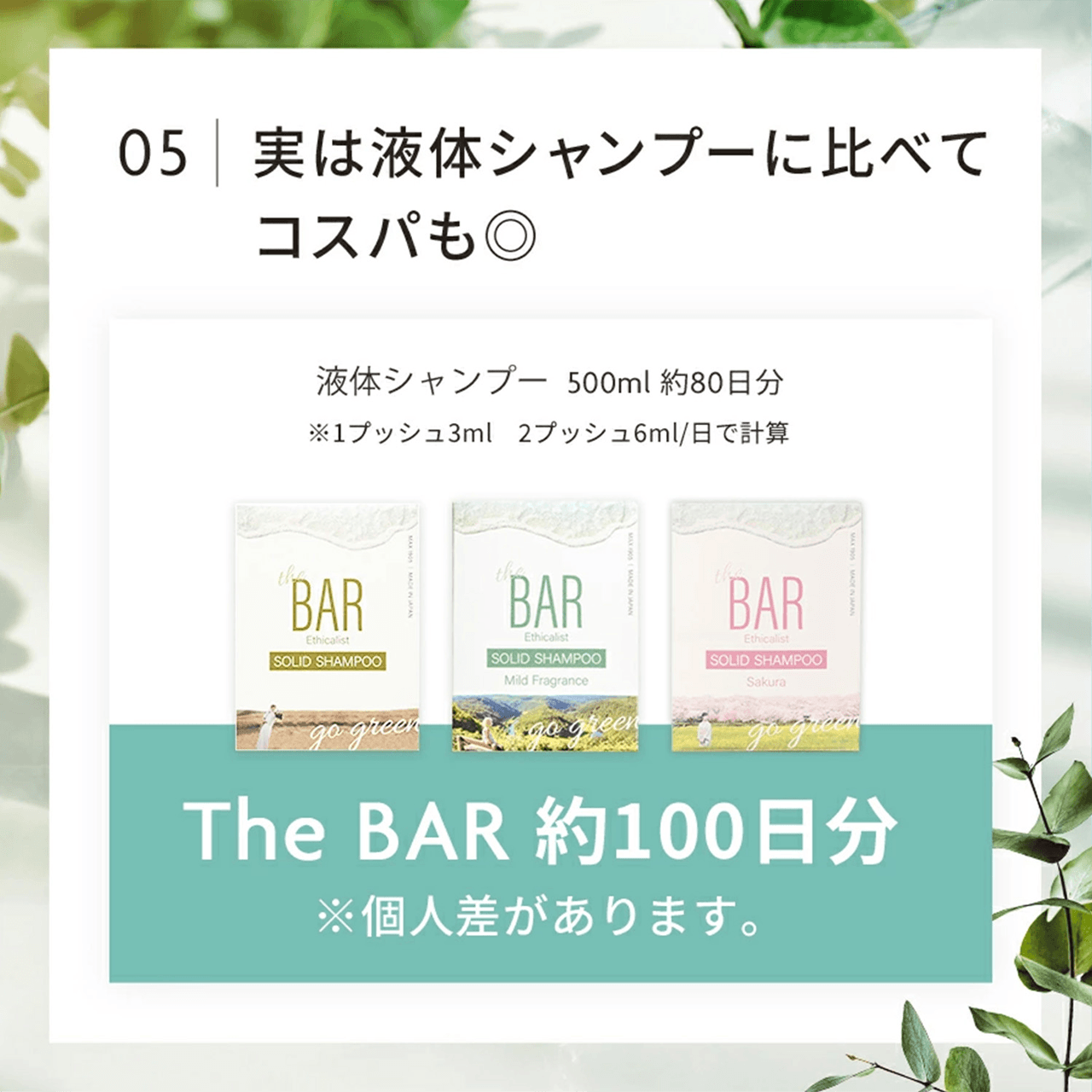 05実は液体シャンプーに比べてコスパも