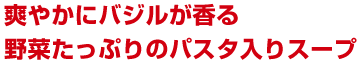 爽やかにバジルが香る野菜たっぷりのパスタ入りスープ